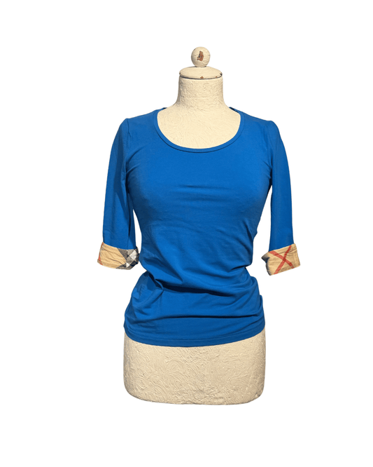 MAGLINA BURBERRY BLU ELETTRICA MANICA TRE QUARTI Tg XS
