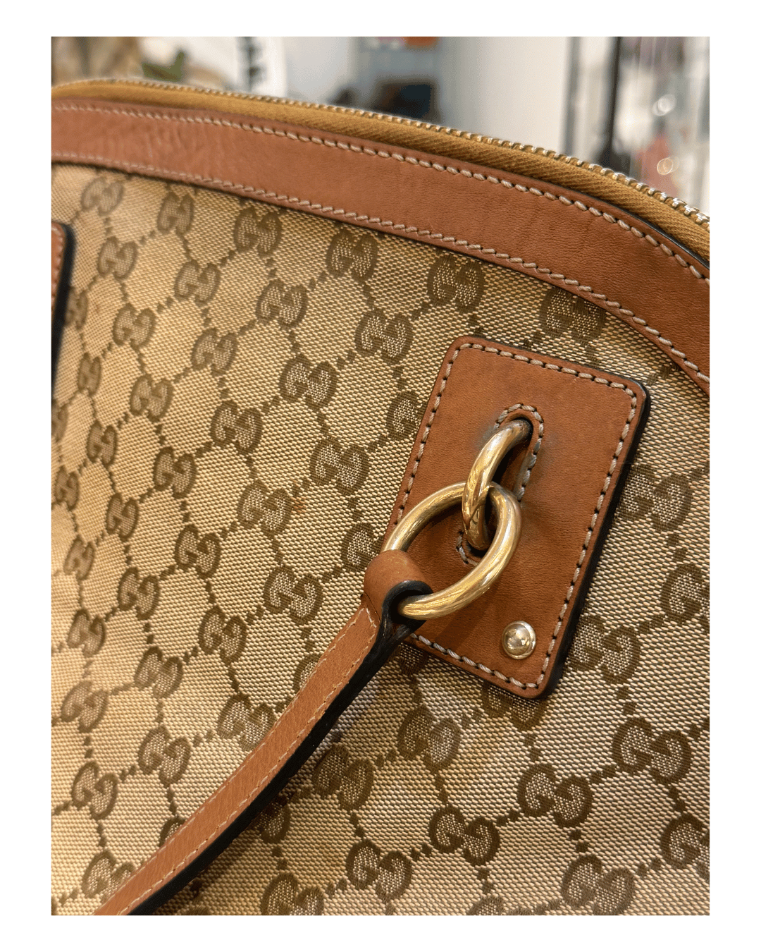 BORSA GUCCI GG SUPREME CON RIFINITURE CUOIO E TRACOLLA