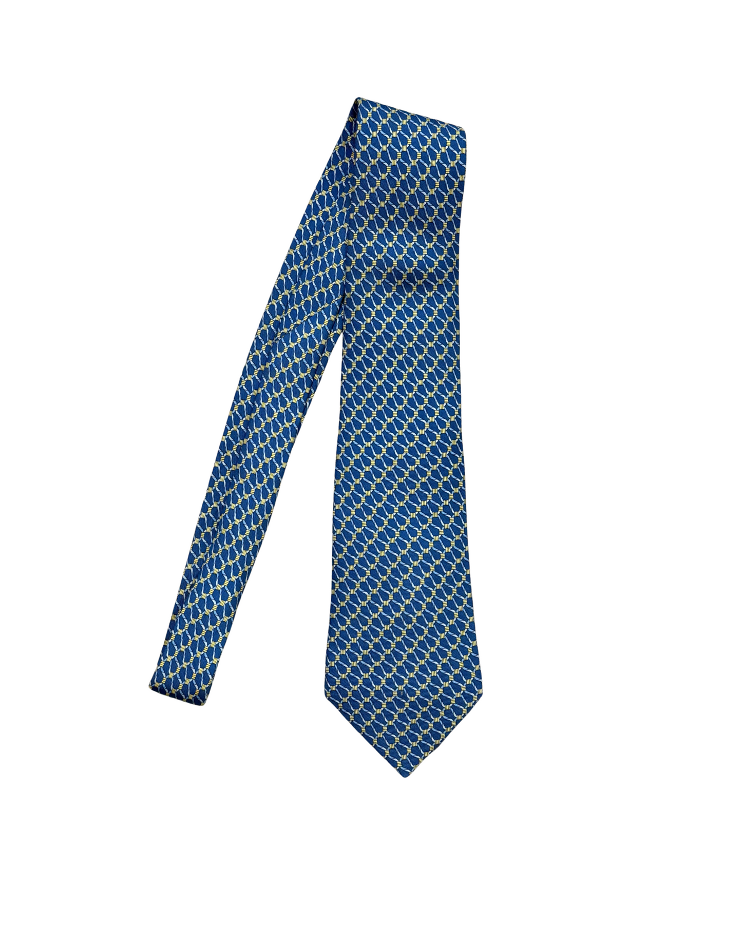 CRAVATTA HERMES MOTIVO GEOMETRICO BLU E GIALLO