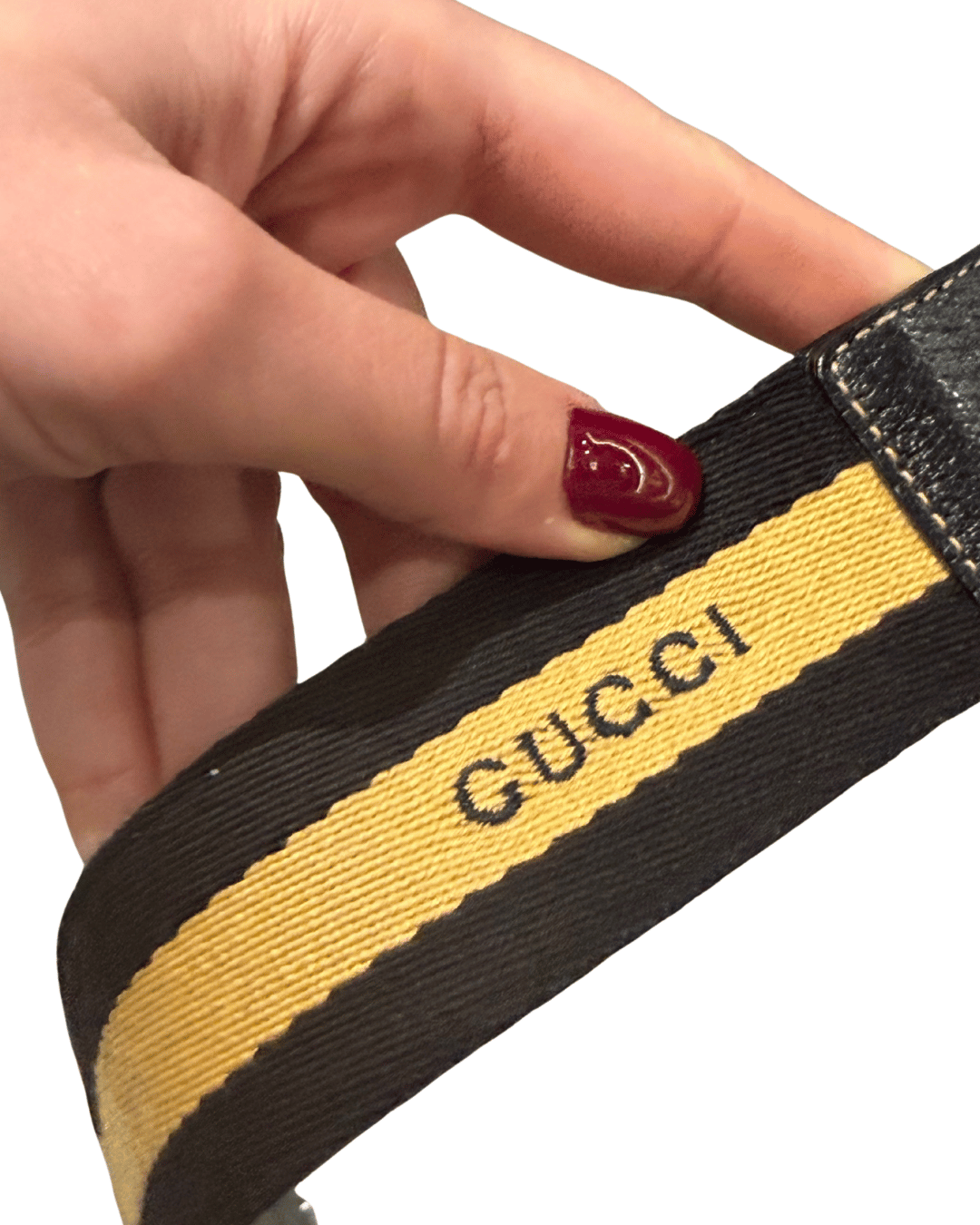 CINTURA GUCCI FASCIA WEB NERA E SENAPE