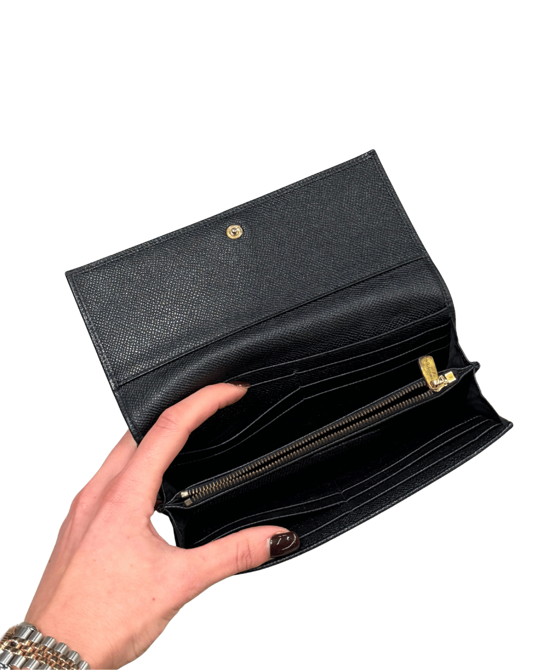 PORTAFOGLIO CONTINENTAL D&G PELLE MARTELLATA NERA