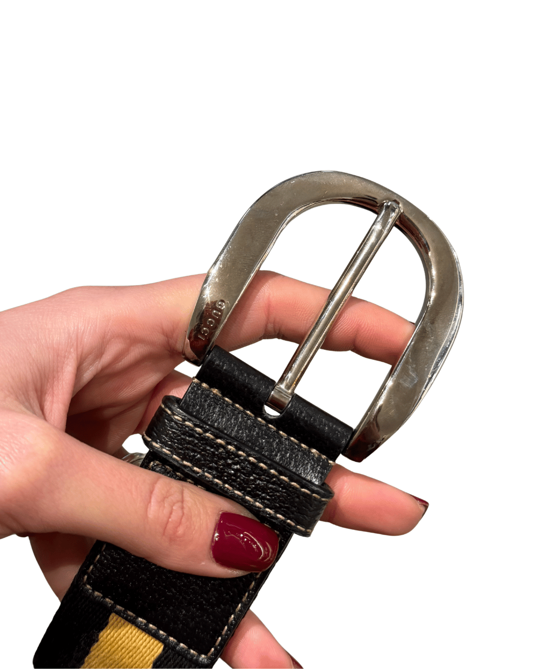 CINTURA GUCCI FASCIA WEB NERA E SENAPE