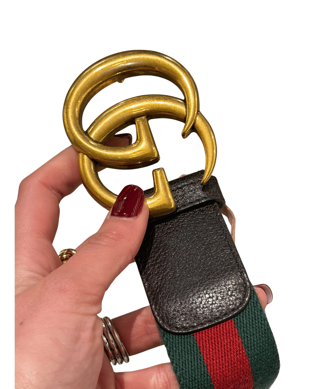 CINTURA GUCCI FASCIA WEB ROSSA E VERDE HARDWARE DORATO