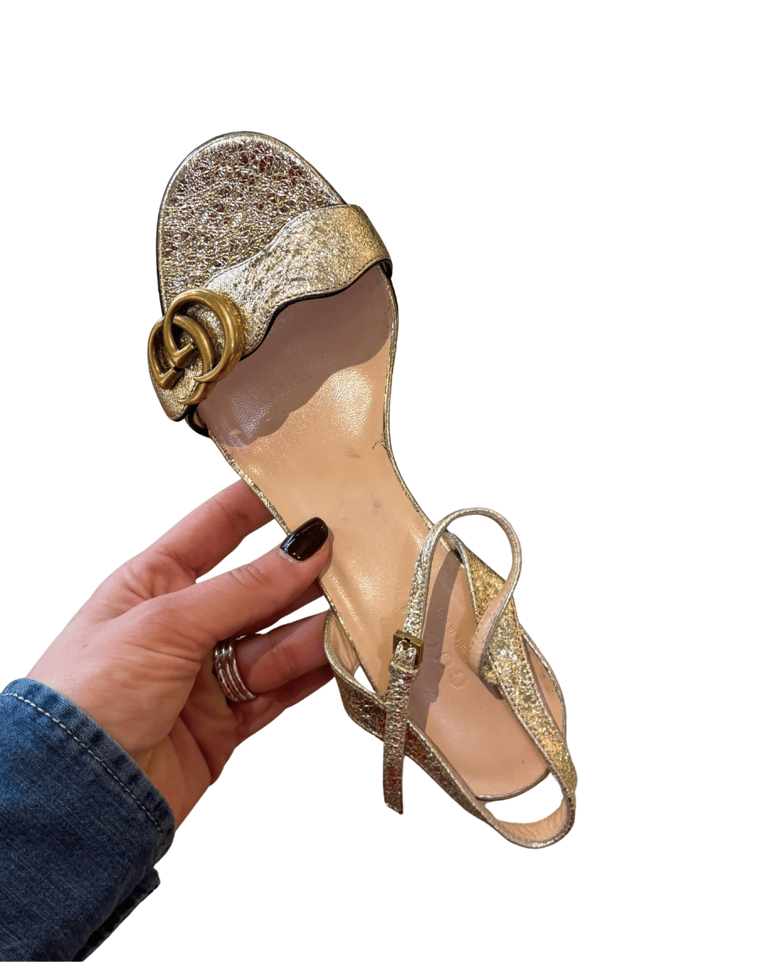 SANDALI GUCCI MARMONT PELLE METALLIZZATA ORO Nr 36