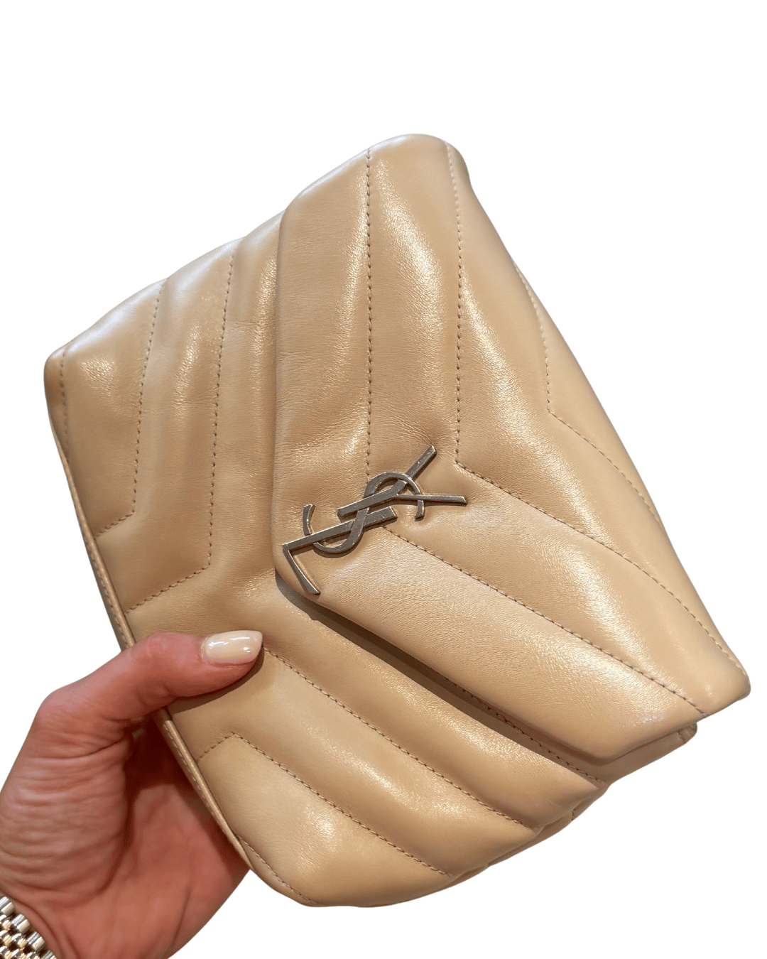 LOULOU TOY YSL BEIGE HARDWARE ARGENTO