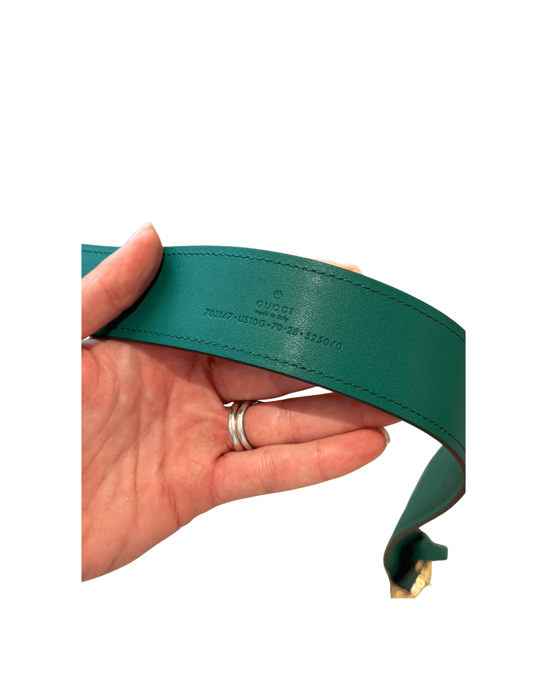 CINTURA GUCCI VERDE HARDWARE CHAMPAGNE 70