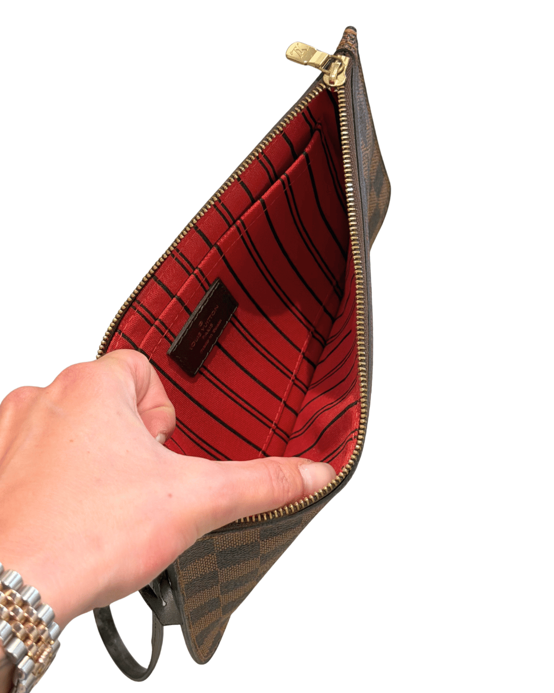 POCHETTE PIATTA DAMIER EBENE INTERNO ROSSO