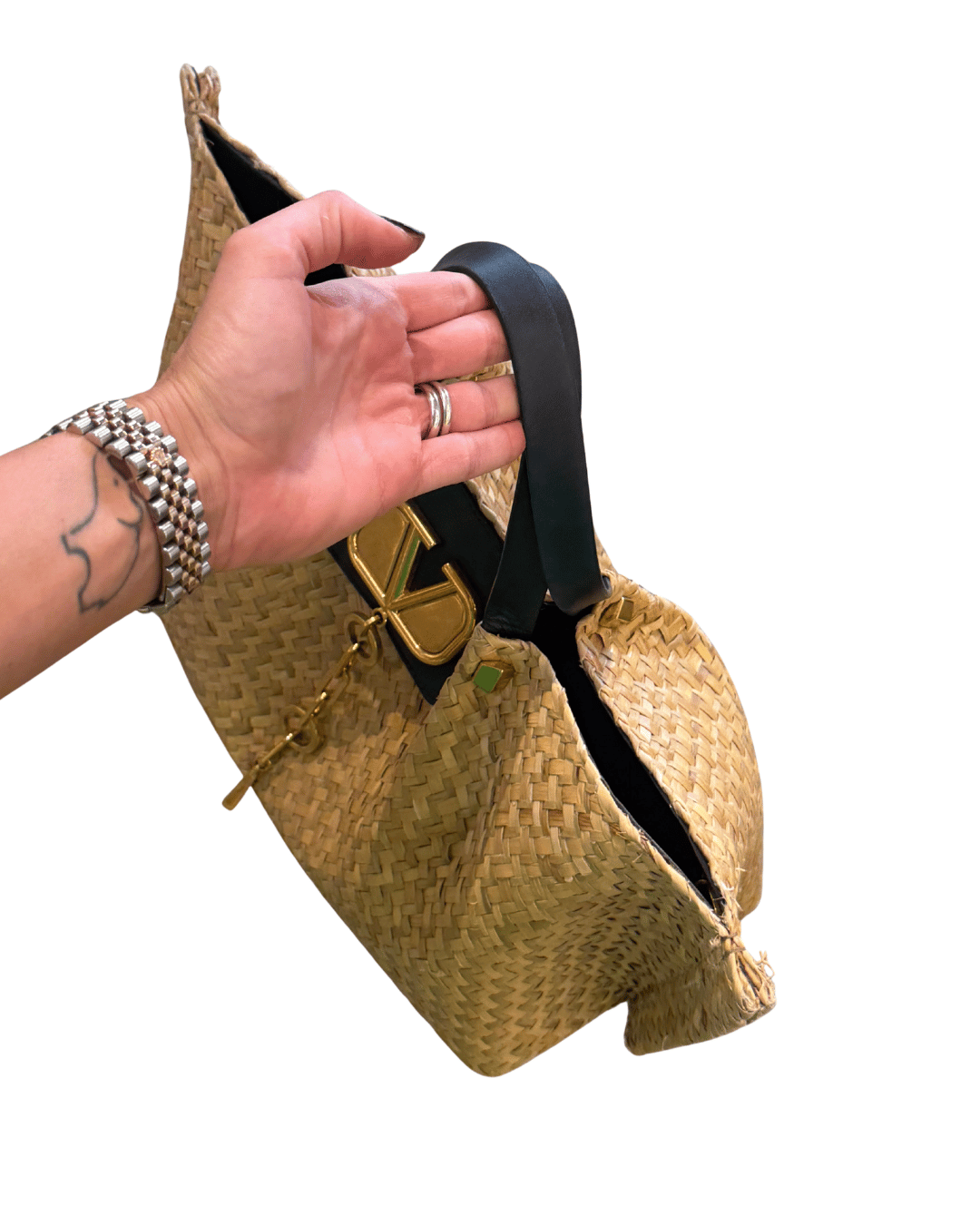 SHOPPER VALENTINO RAFFIA RIFINITURE NERE