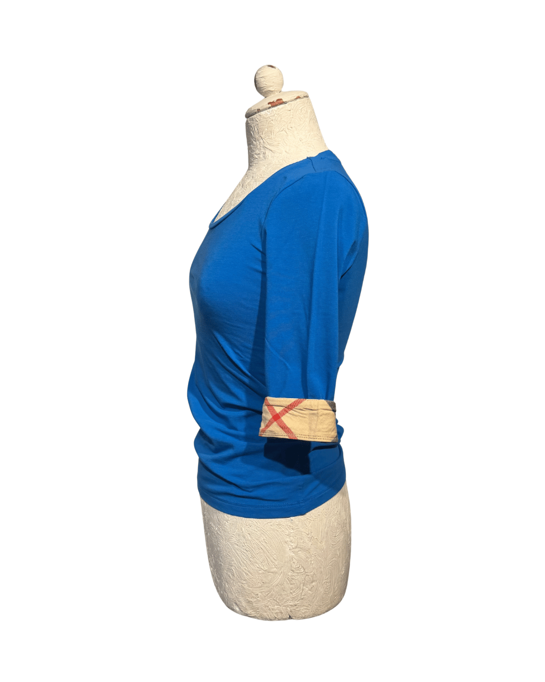 MAGLINA BURBERRY BLU ELETTRICA MANICA TRE QUARTI Tg XS