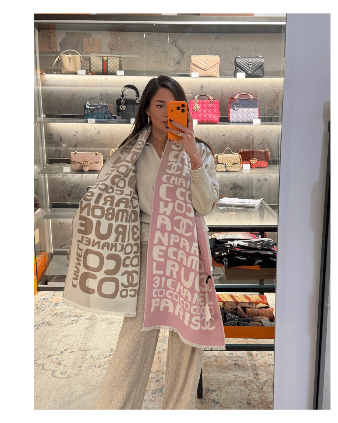 SCIARPA DEGRADE CHANEL ROSA E CAPPUCCINO