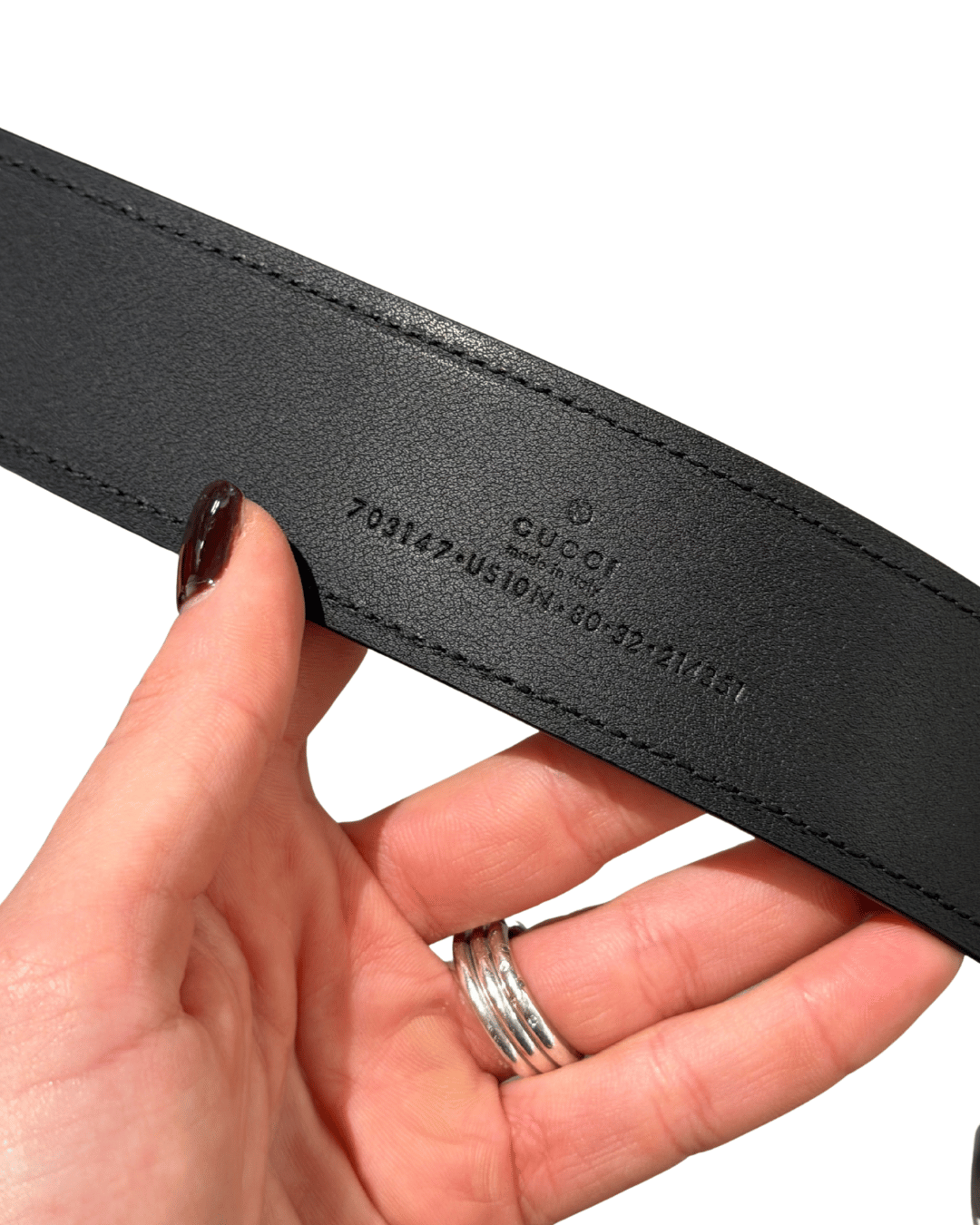 CINTURA GUCCI NERA HARDWARE GG ARGENTO