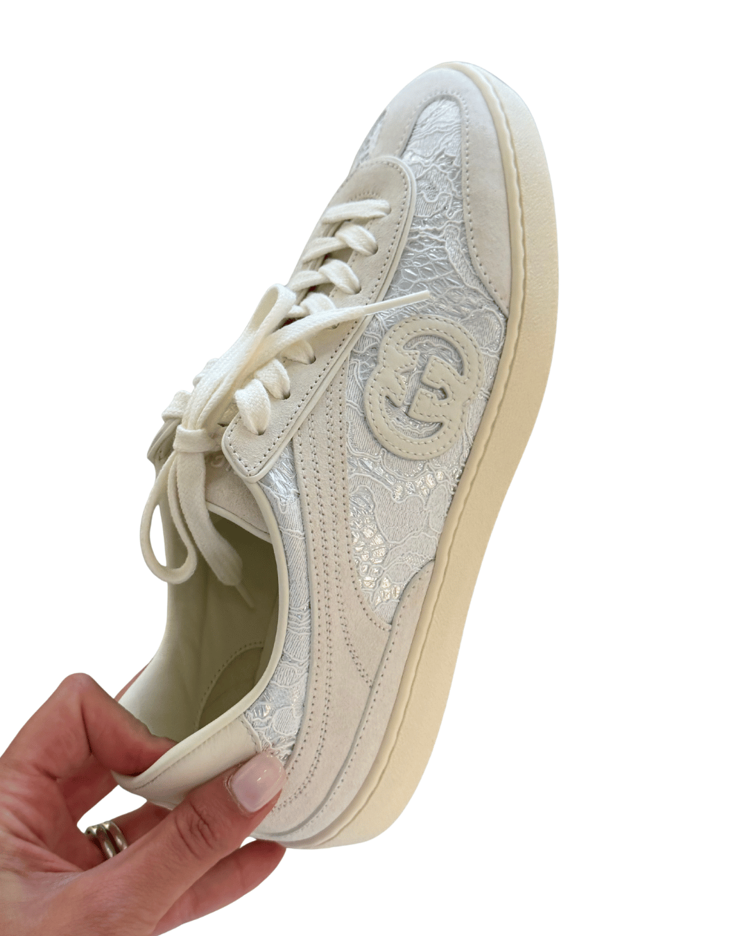 SNEAKERS GUCCI G75 BIANCHE PIZZO Nr 37.5