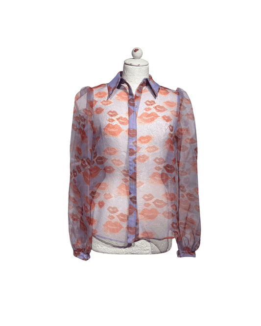 CAMICIA IN ORGANZA CON STAMPA BACI SEMITRASPARENTE Tg 40
