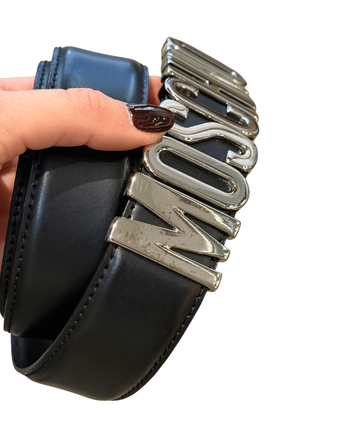 CINTURA MOSCHINO NERA HARDWARE ARGENTATO