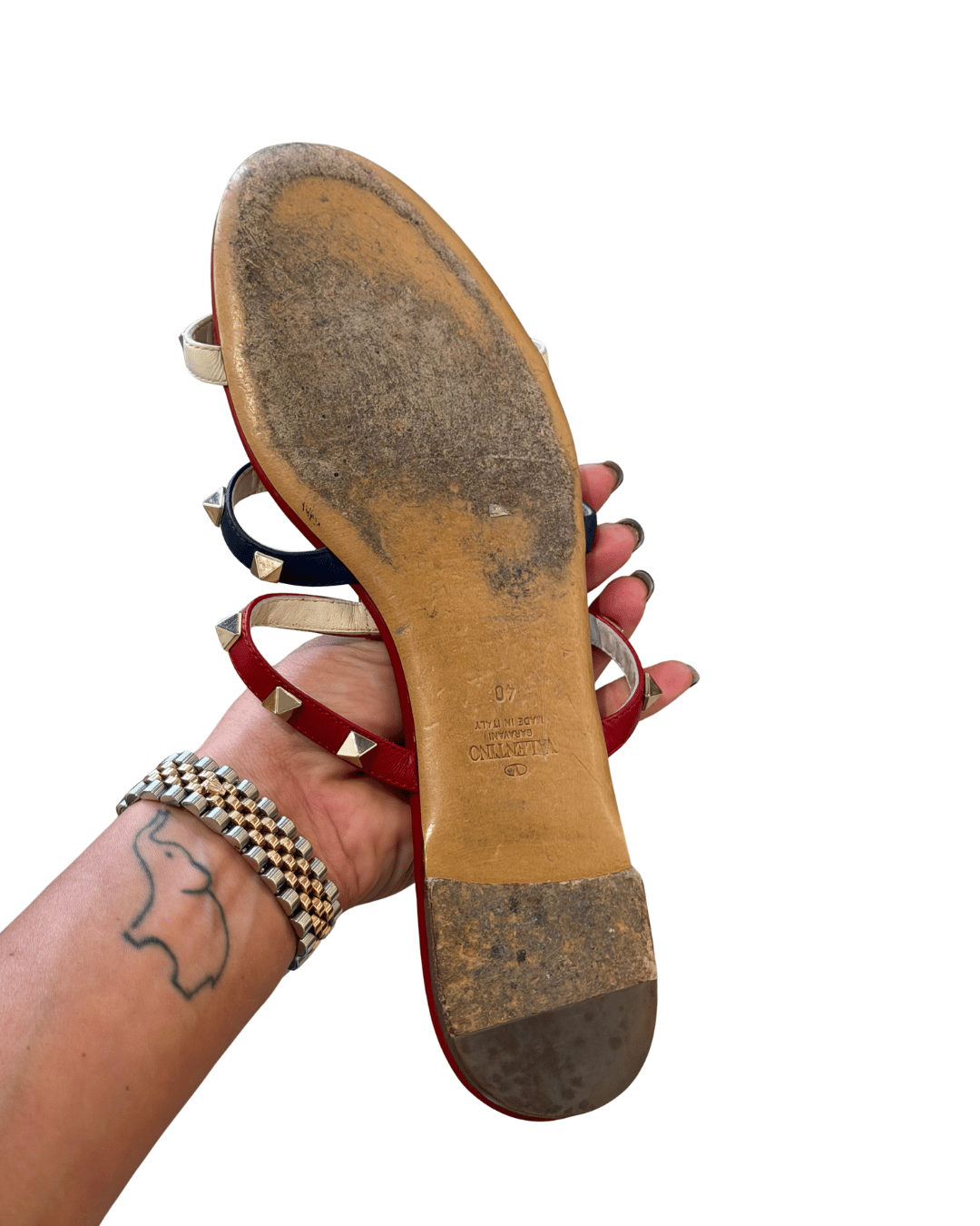 SANDALI FLAT ROCKSTUD IN PELLE MULTICOLOR Nr 40