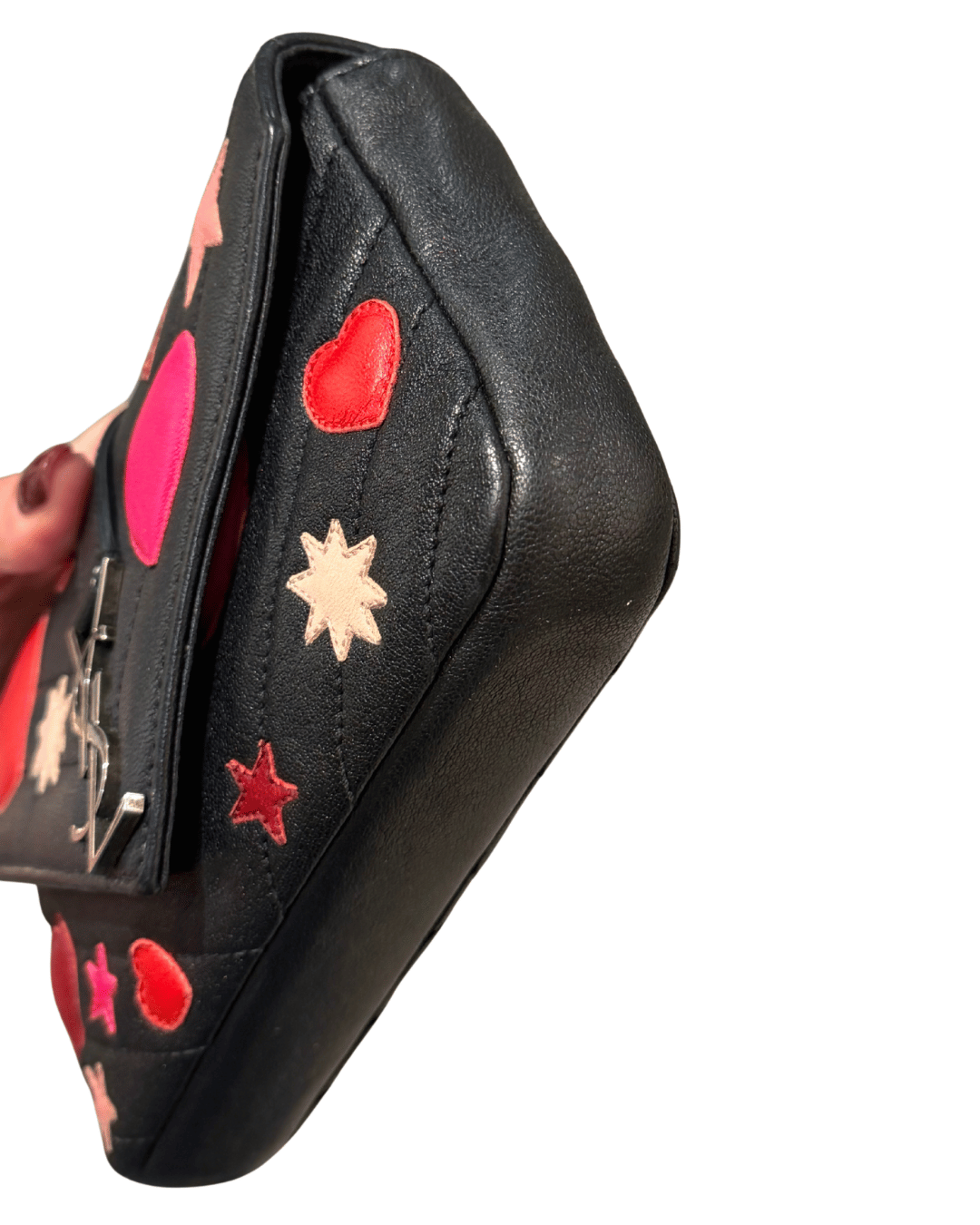 MINI COLLEGE YSL NERA CON PATCH CUORI E STELLE