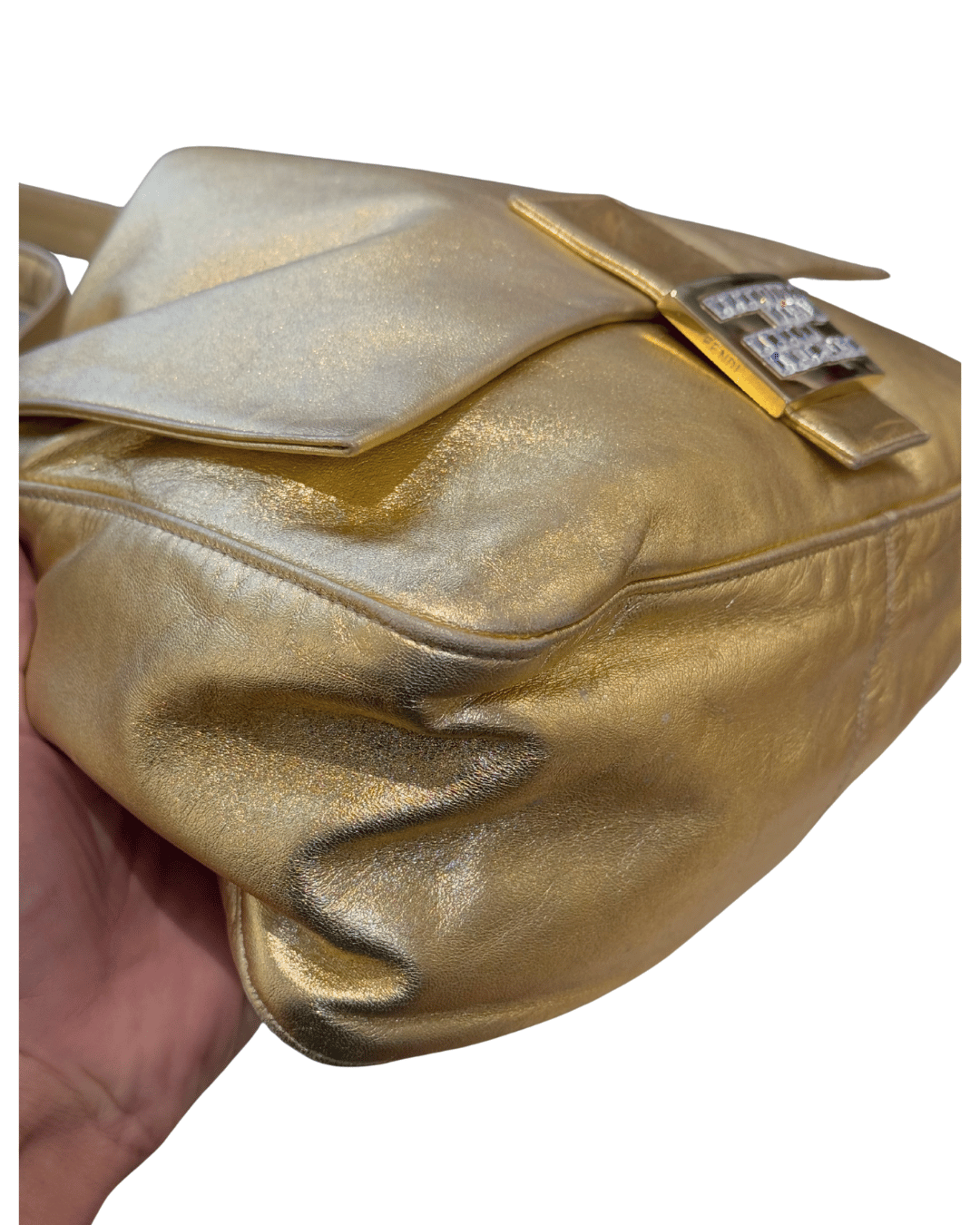 BORSA FENDI A SPALLA PELLE LAMINATA ORO