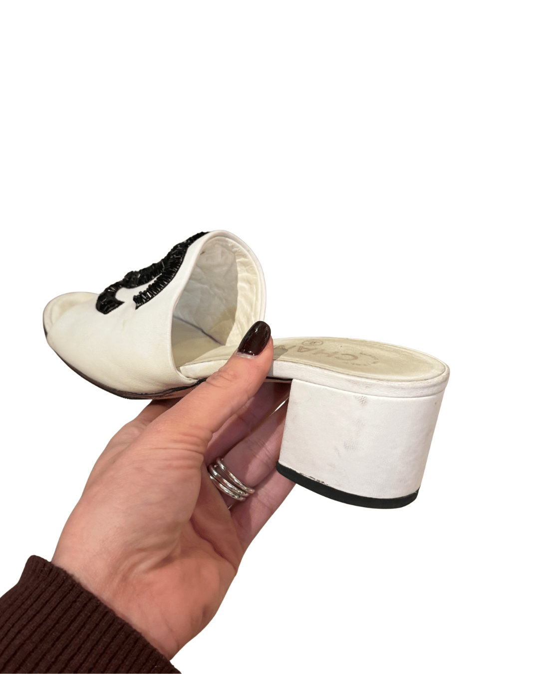 CIABATTINE CHANEL BIANCHE CON TACCO LOGO CC Nr 37