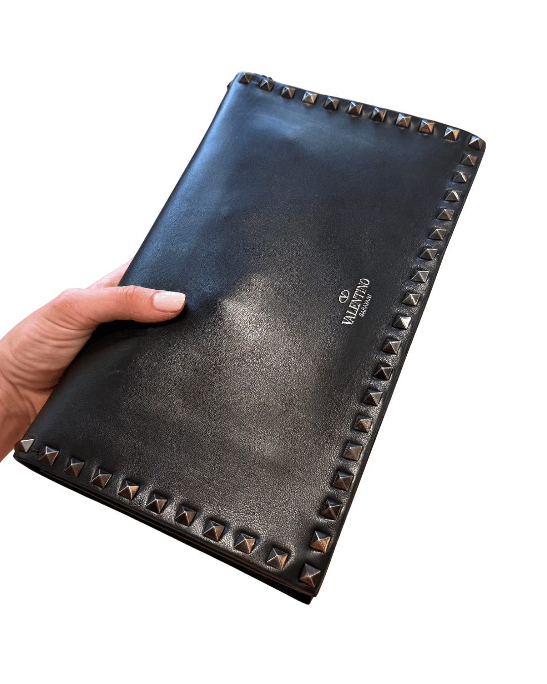 CLUTCH POCHETTE PELLE LISCIA NERA VALENTINO
