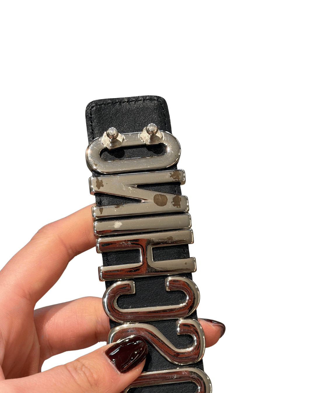 CINTURA MOSCHINO NERA HARDWARE ARGENTATO