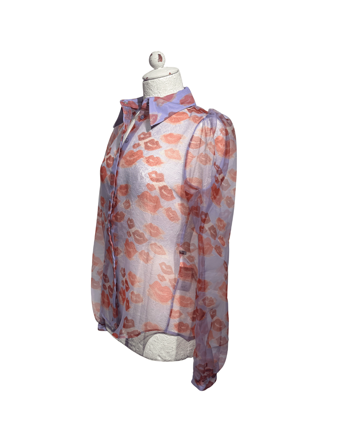 CAMICIA IN ORGANZA CON STAMPA BACI SEMITRASPARENTE Tg 40