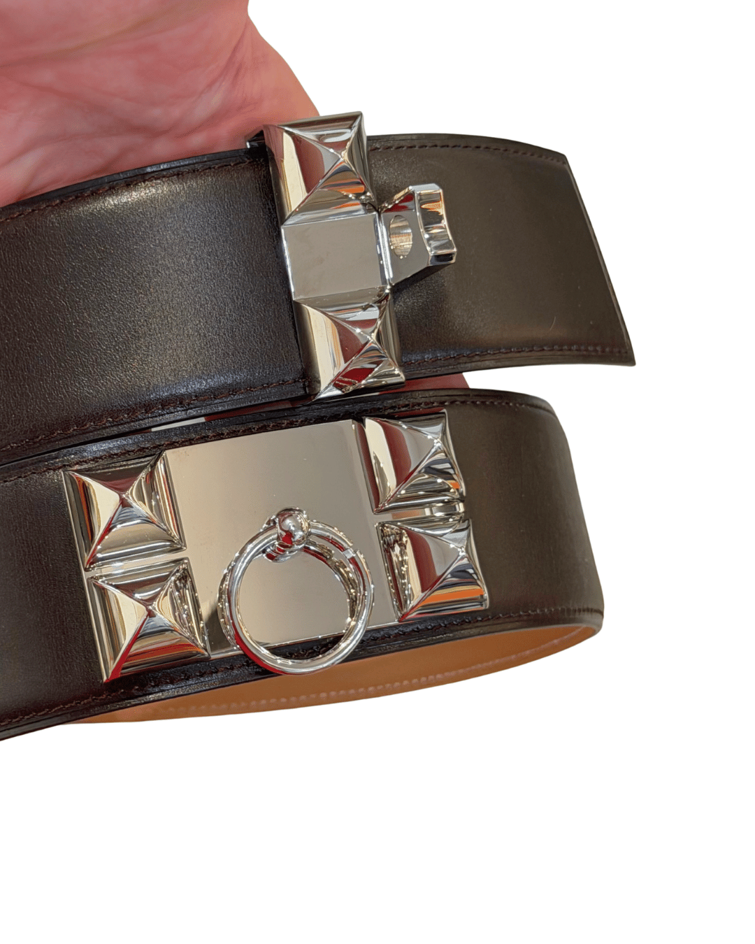 CINTURA HERMES COLLIER DE CHIEN MARRONE 80