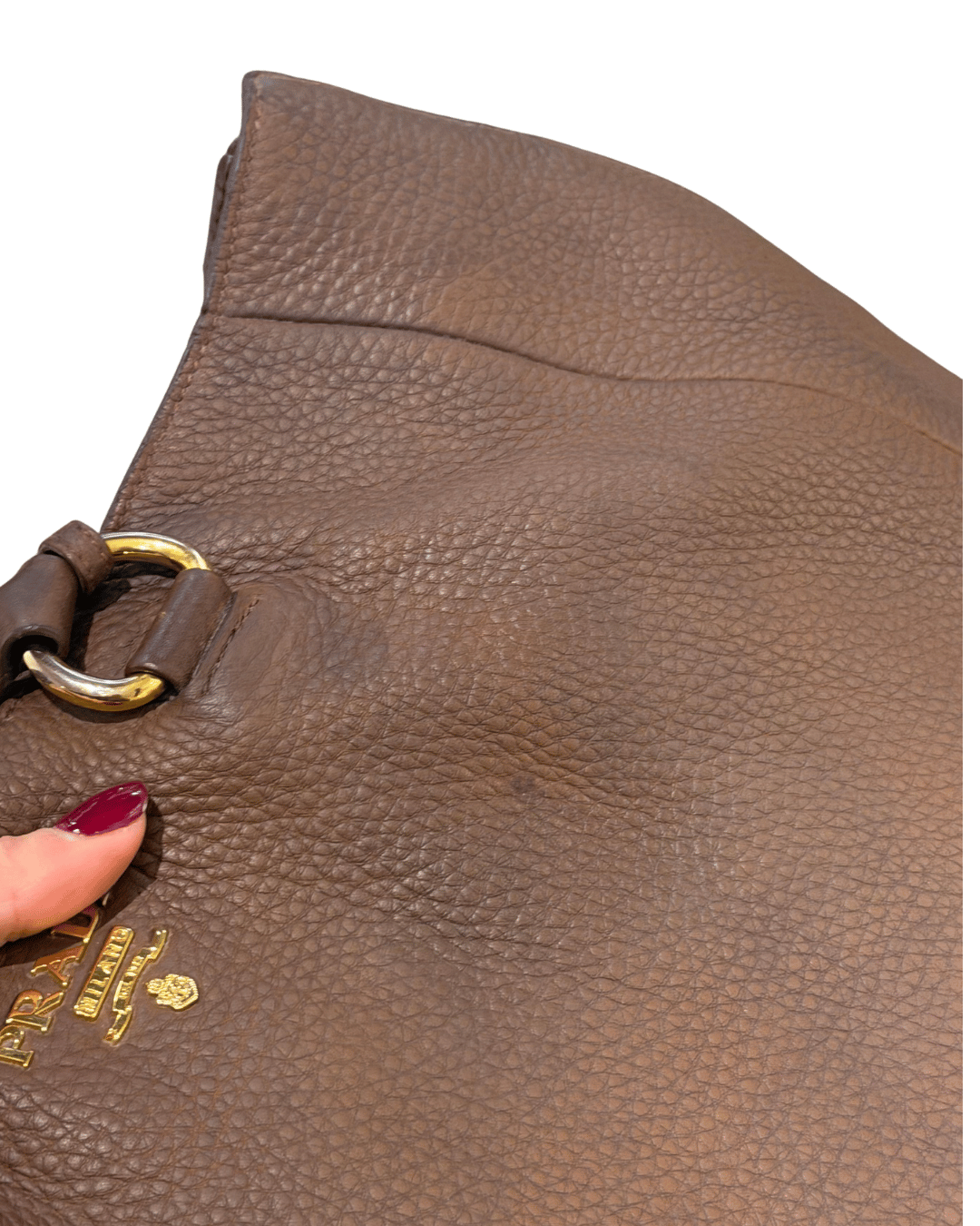 BORSA PRADA PELLE MARTELLATA MARRONE