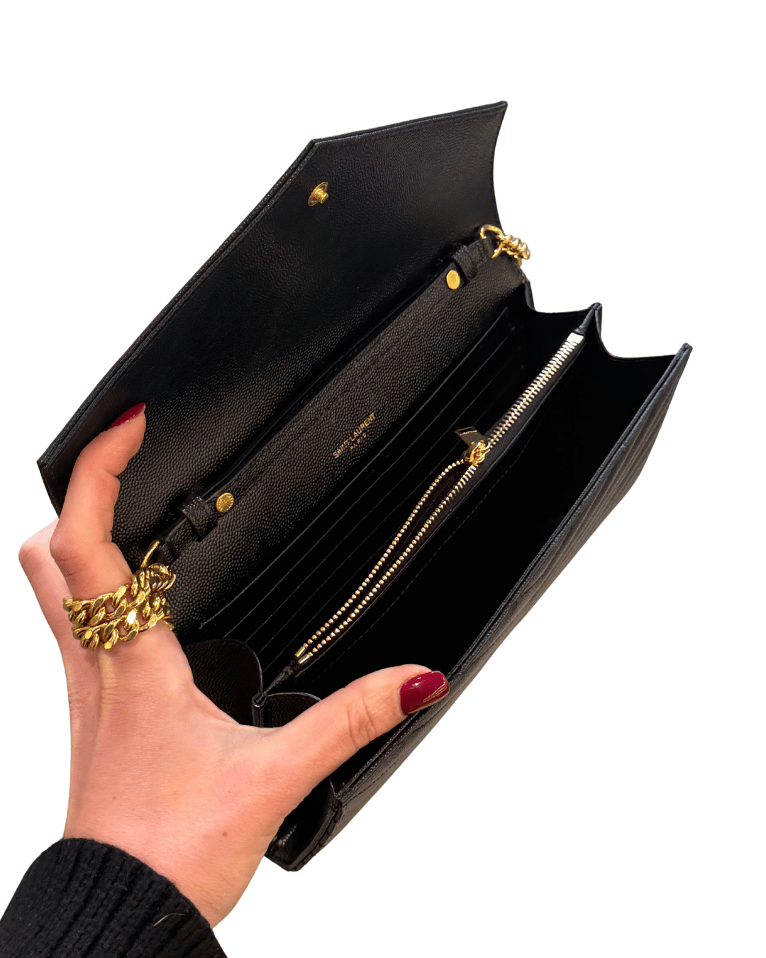 CASSANDRA YSL PELLE NERA HARDWARE DORATO