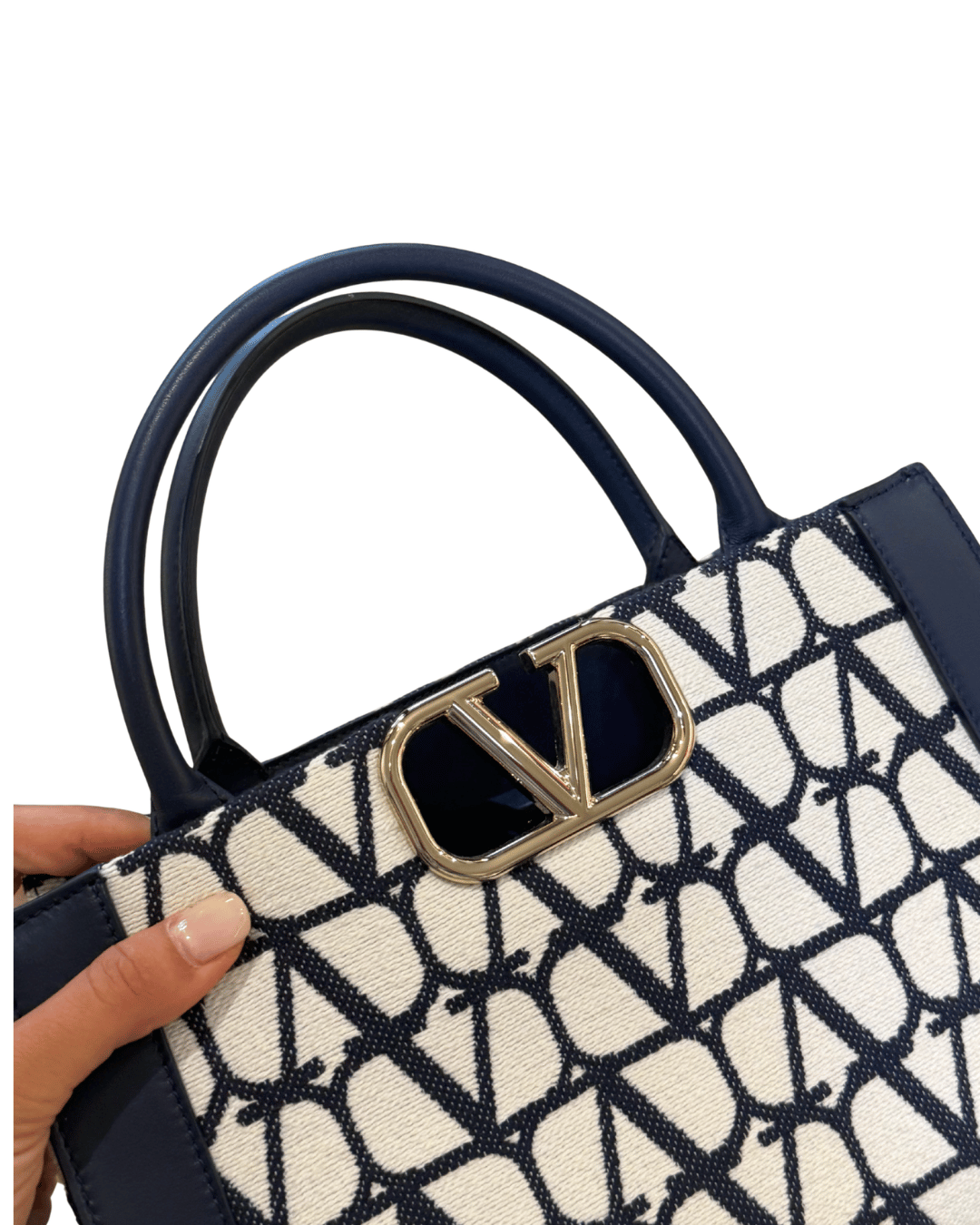 VALENTINO VLOGO SIGNATURE TOTE RIFINITURE BLU