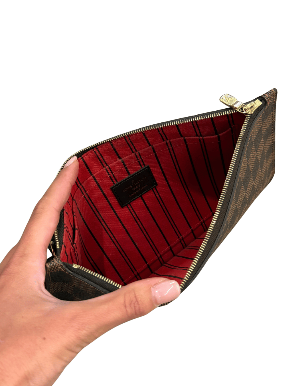 POCHETTE PIATTA DAMIER EBENE INTERNO ROSSO
