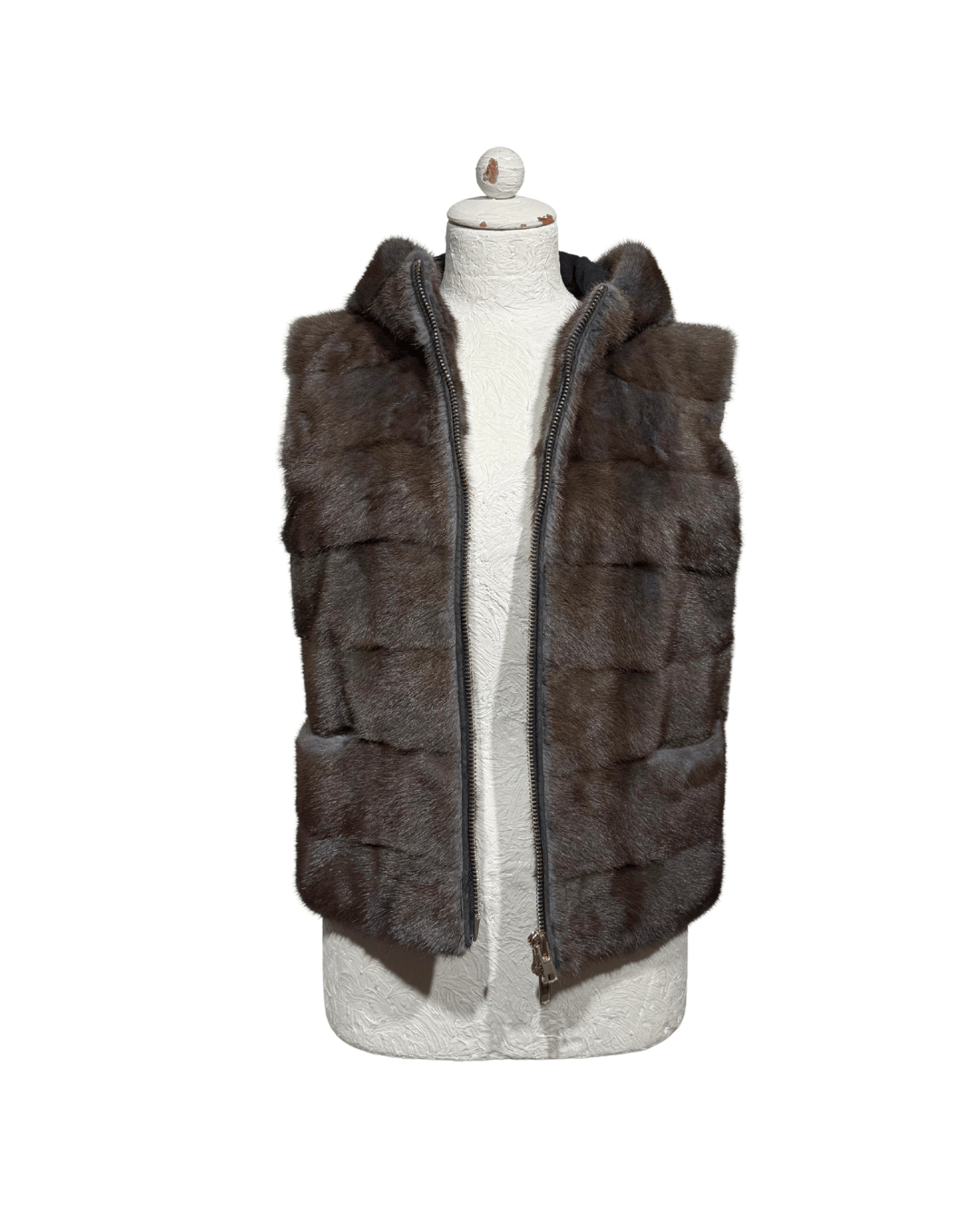 GILET VISONE CON CAPPUCCIO