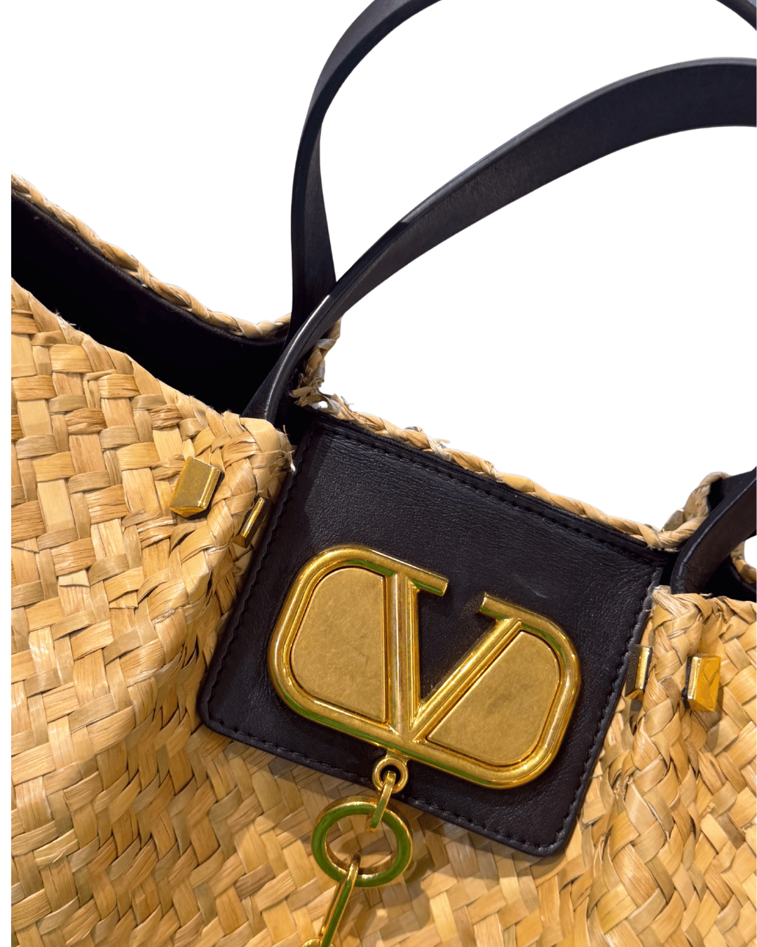SHOPPER VALENTINO RAFFIA RIFINITURE NERE