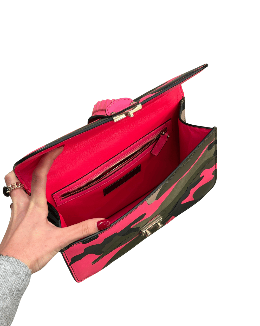 BORSA VALENTINO GLAM LOCK MIMETICA E FUCSIA