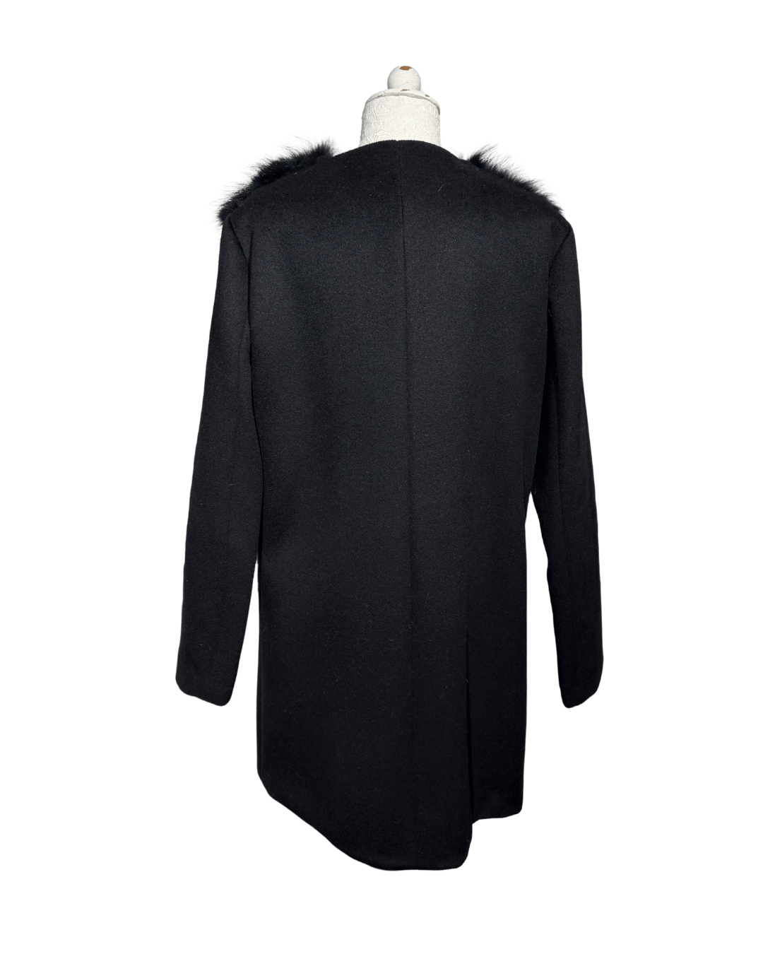 CAPPOTTO NERO IN LANA E VOLPE