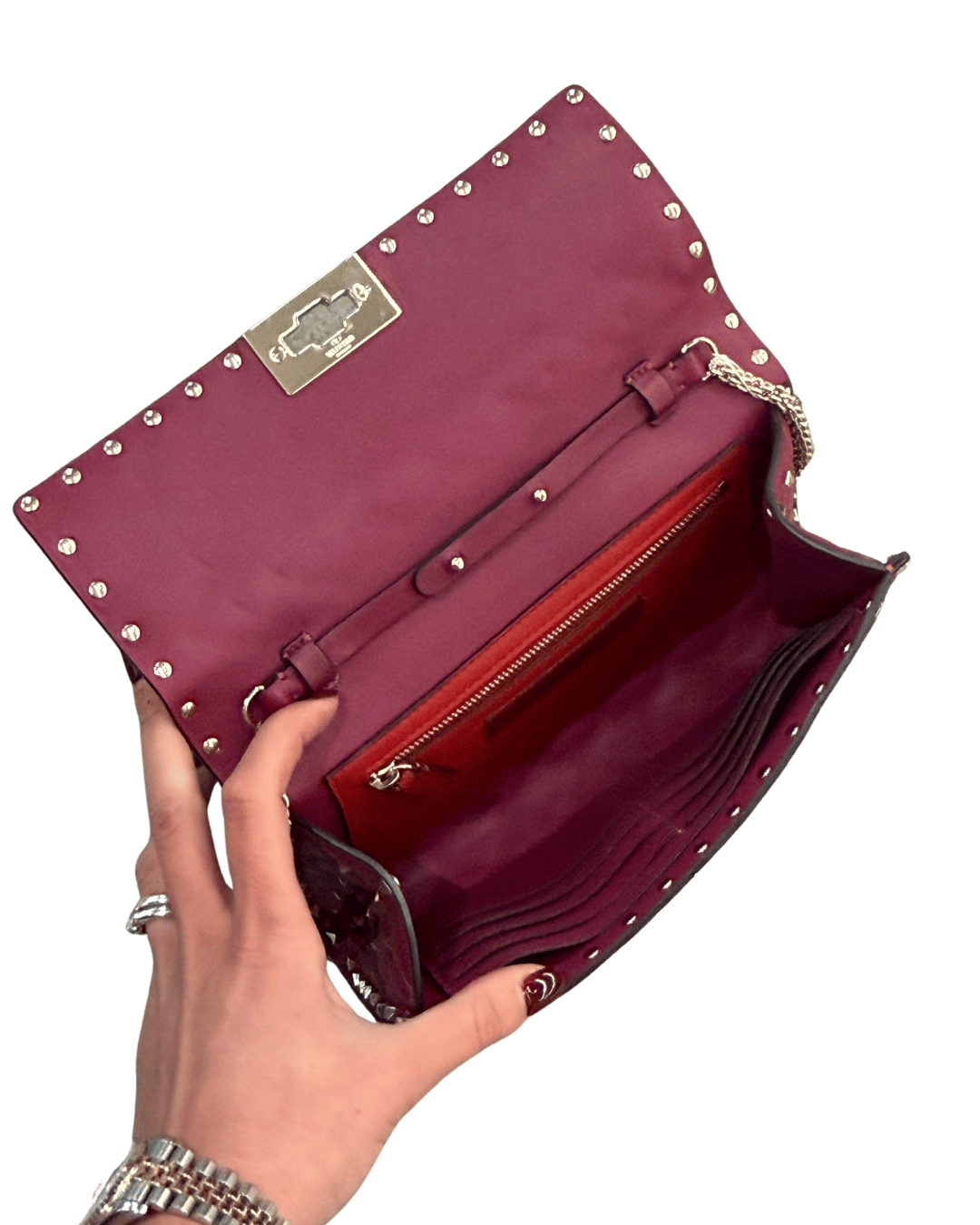 POCHETTE SPIKE VALENTINO COLOR VINACCIA
