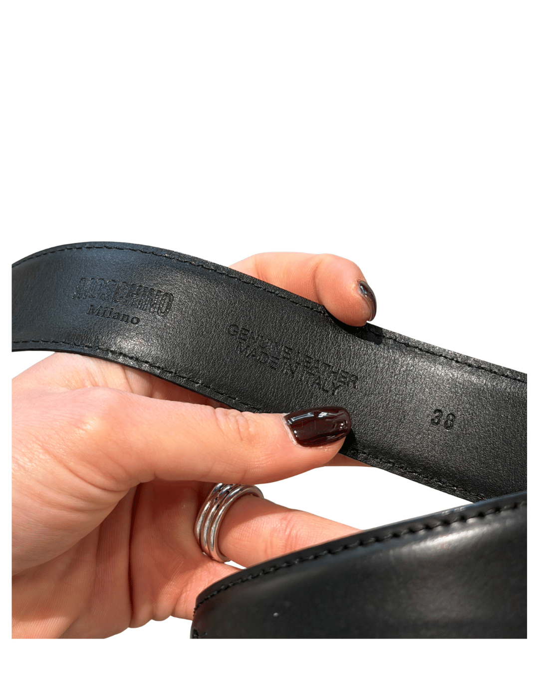 CINTURA MOSCHINO NERA HARDWARE ARGENTATO