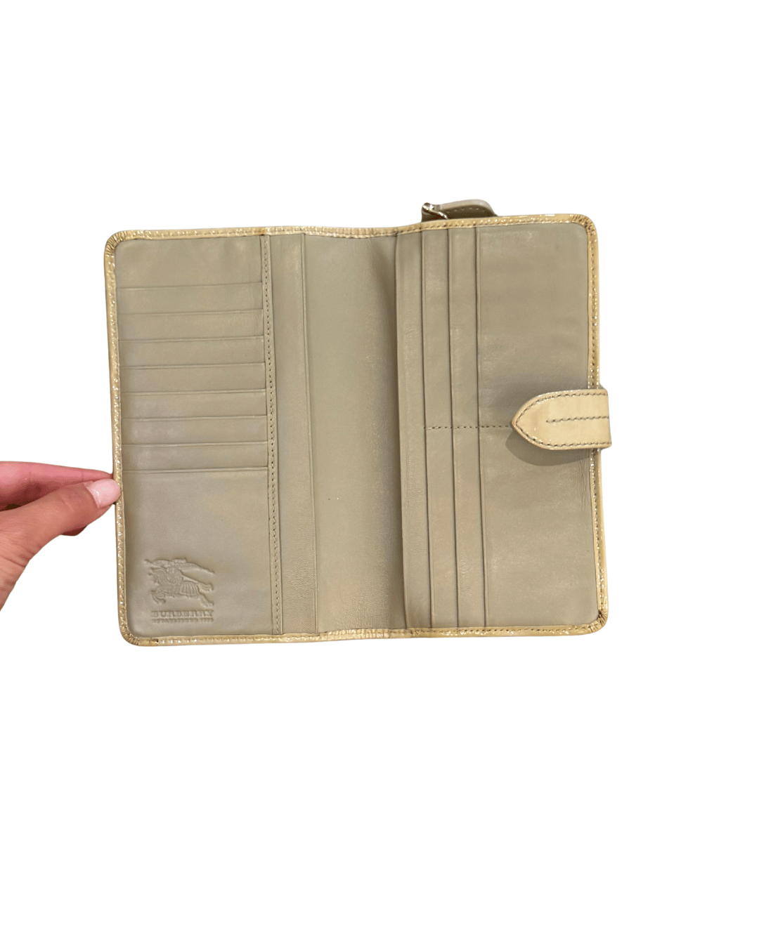 PORTAFOGLIO BURBERRY RIFINITURE BEIGE VERNICE