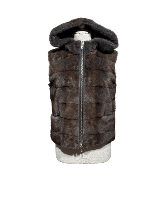 GILET VISONE CON CAPPUCCIO