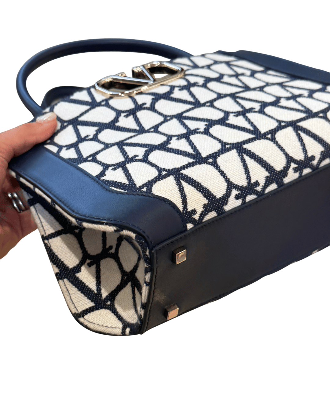 VALENTINO VLOGO SIGNATURE TOTE RIFINITURE BLU
