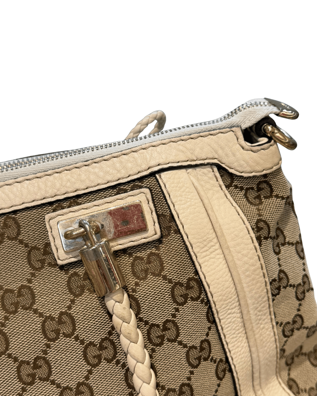 BORSA GUCCI RIFINITURE AVORIO MANICI INTRECCIATI