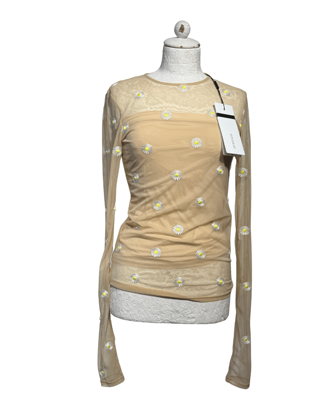 TOP IN TULLE CON RICAMI A MARGHERITA Tg M