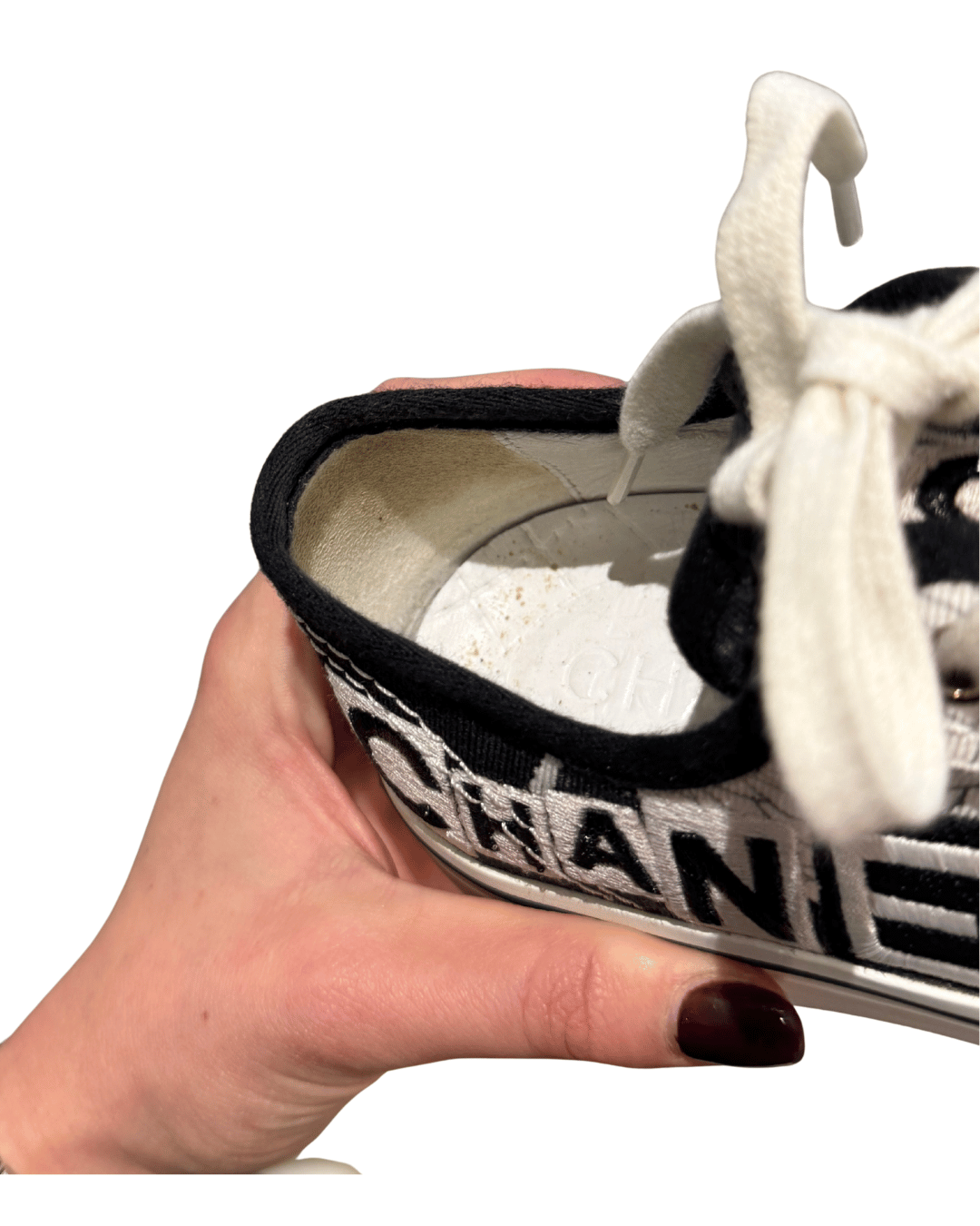 SNEAKERS CHANEL IN TELA BIANCHE E NERE Nr 37.5