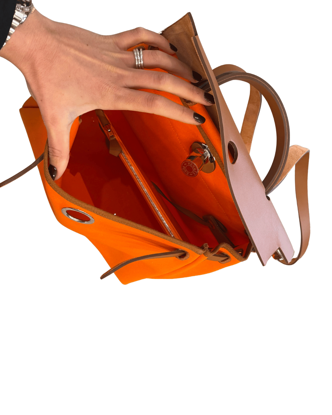 HERBAG HERMES ARANCIONE RIFINITURE CUOIO