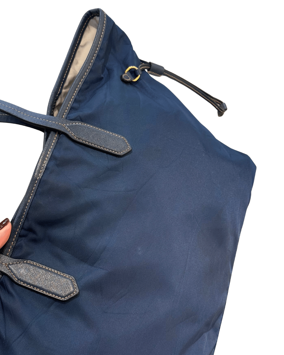 SHOPPER TESSUTO BLU PRADA PELLE SAFFIANO