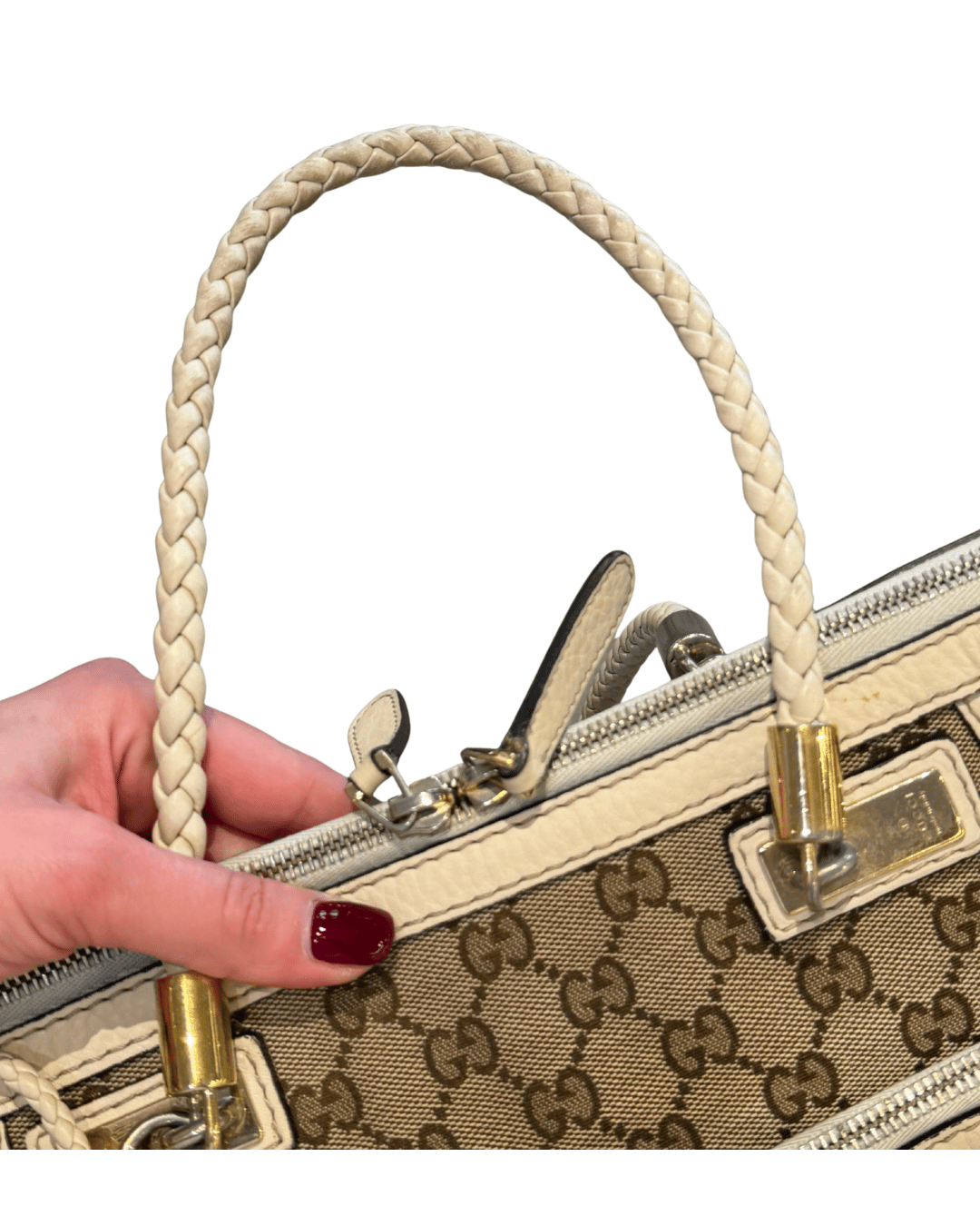 BORSA GUCCI RIFINITURE AVORIO MANICI INTRECCIATI