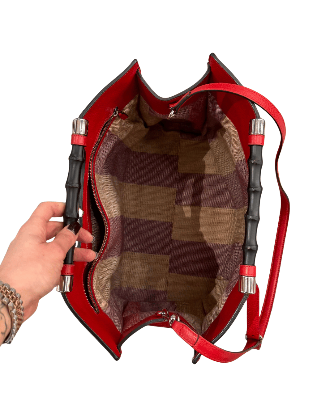 GUCCI RETTANGOLARE PELLE ROSSA MANICI BAMBOO