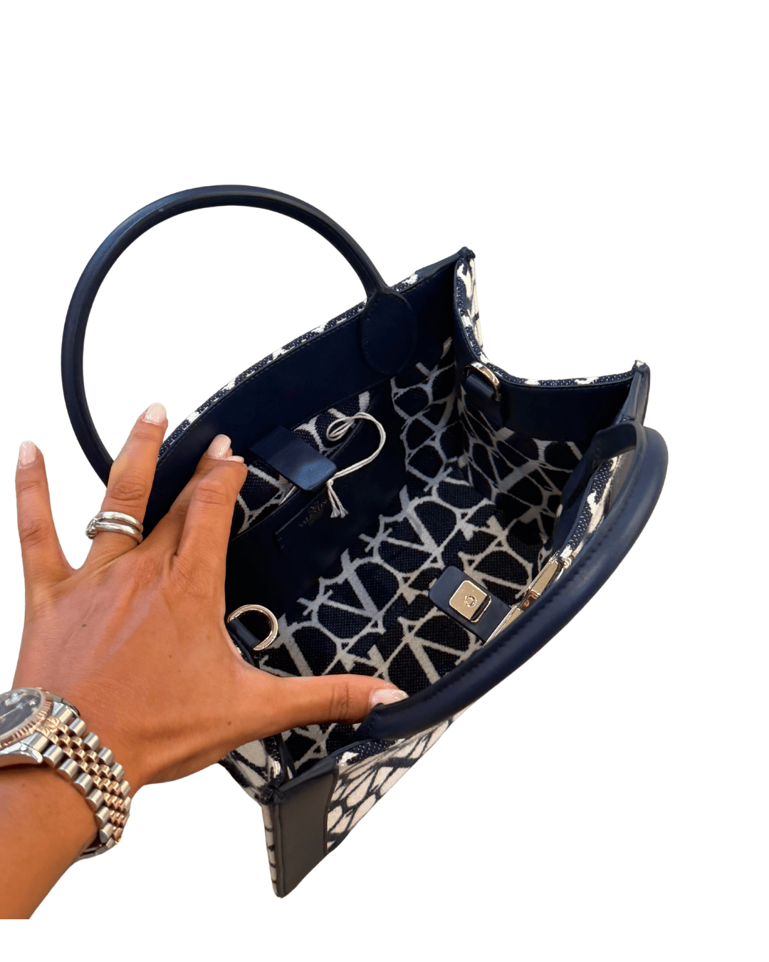 VALENTINO VLOGO SIGNATURE TOTE RIFINITURE BLU