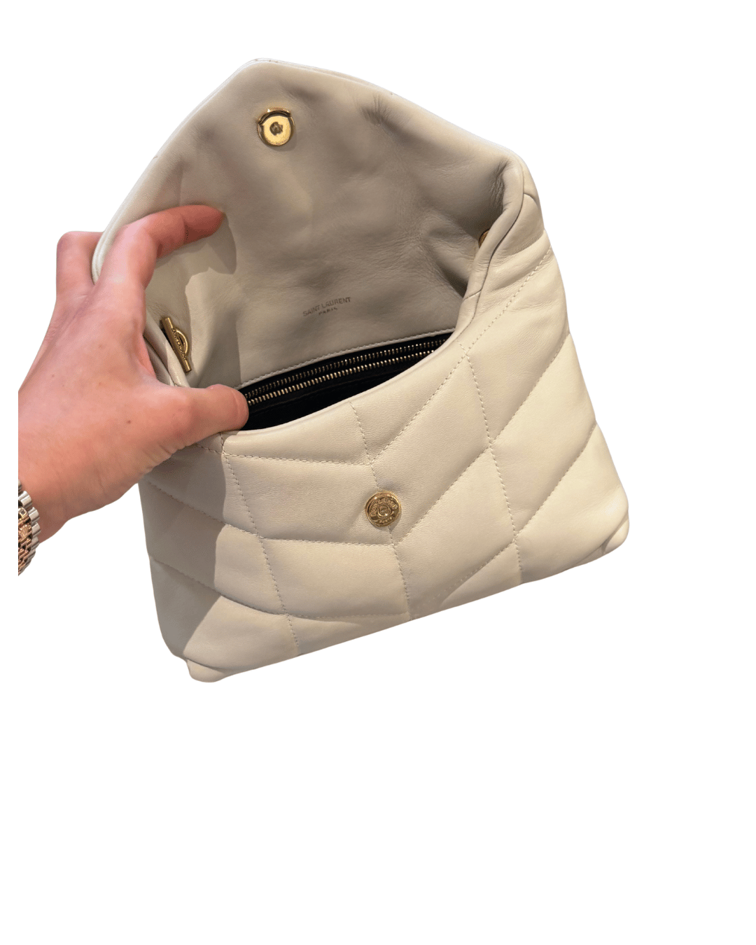 PUFFER TOY YSL AVORIO METALLERIA DORATA
