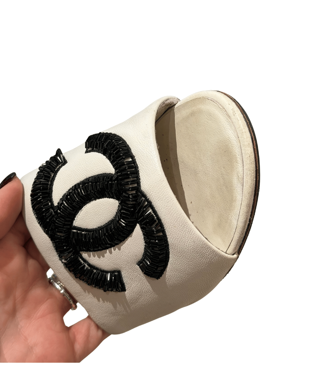 CIABATTINE CHANEL BIANCHE CON TACCO LOGO CC Nr 37