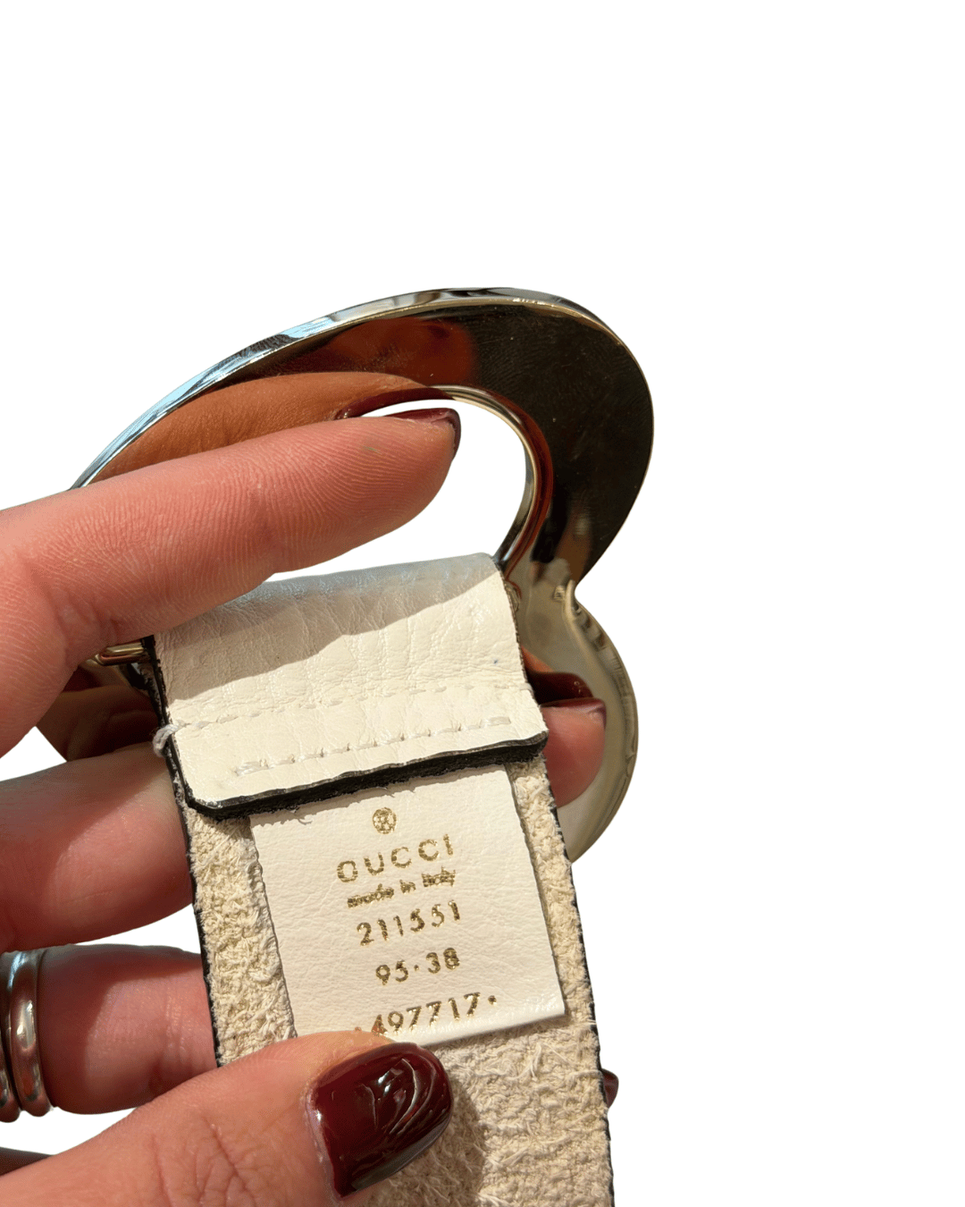 CINTURA GUCCI PELLE BIANCA FIBBIUA CUORE